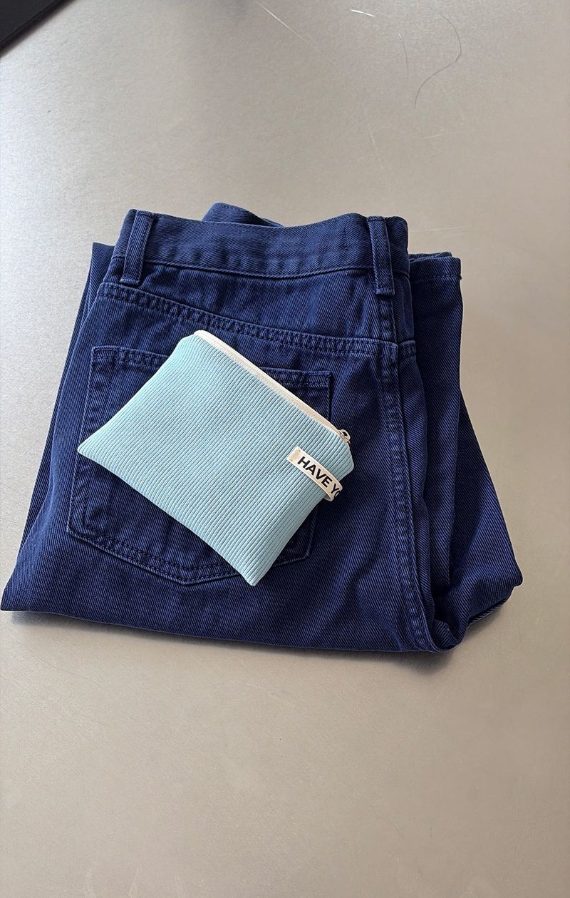 Ribbed flat pouch - sky blue , S size