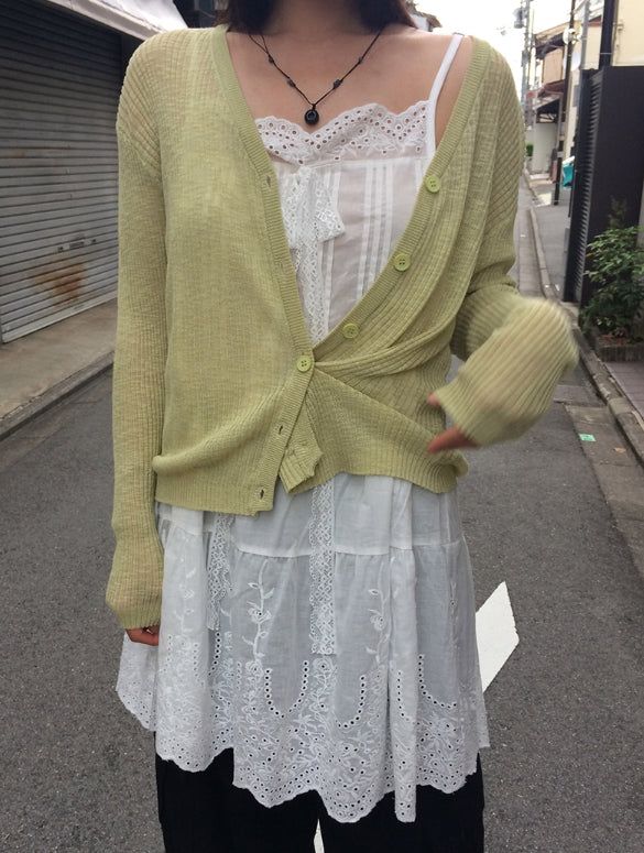 anyonemore(エニーワンモアー)の「ヒュジン ボタン シースルー ニット カーディガン(トップス)」