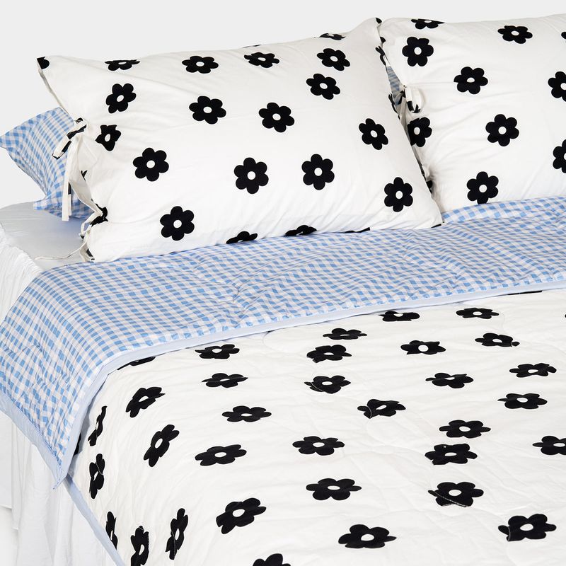 Borderline Pattern Reversible Summer Comforter - Black Flower - Q size