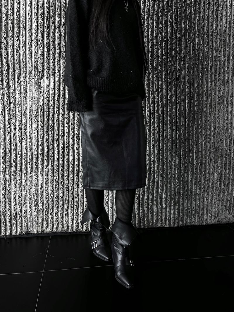 noir slit midi leather skirt