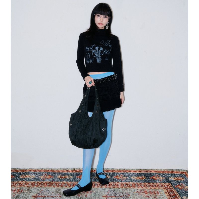 Rose Jacquard Eyelet Bag [Black]