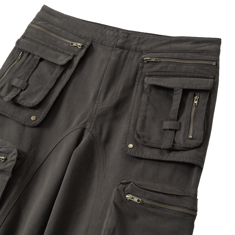 Lowrise Washed Curve Cargo Pants - KHAKI