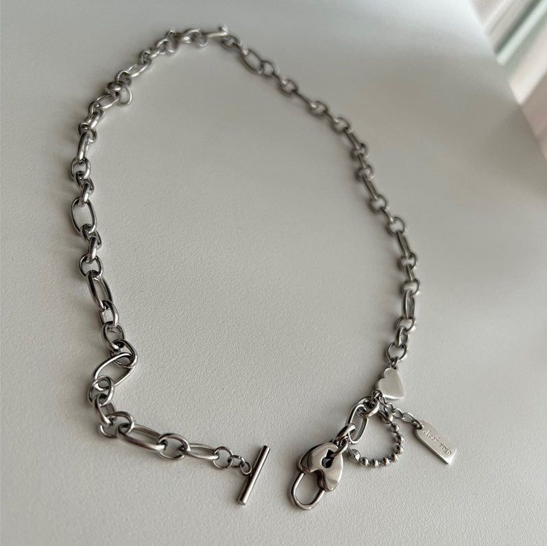 halo Surgical Steel Heart Lock Drop Two-Line Necklace