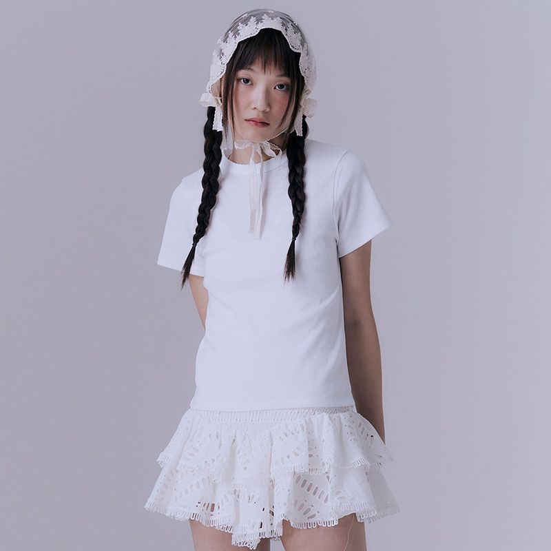 SILN（シルン）の「90's scallop stitch neck t-shirt (WHITE)（Tops）」
