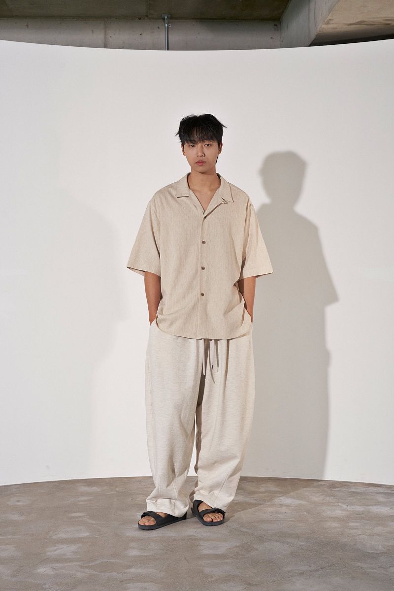 HERRINGBONE LINEN TAILORED 1/2 SHIRT (Oatmeal)