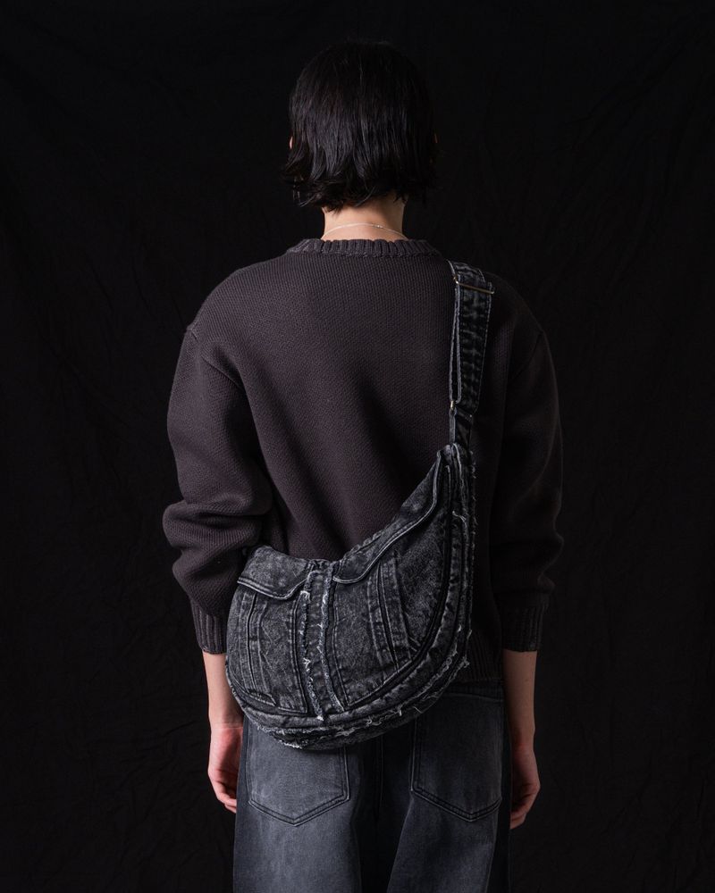 Washed Denim Shoulder Bag (Black)