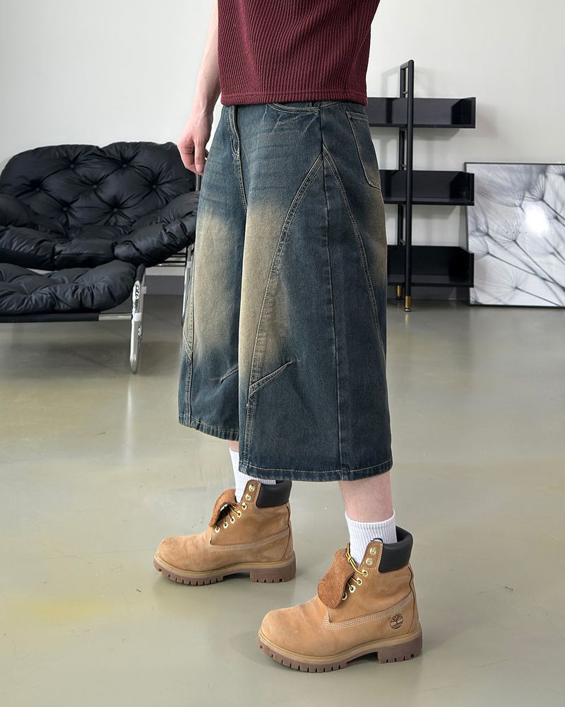 Rond Curved Washed Bermuda Denim
