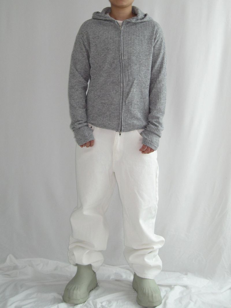 Slim Fit Finger Hole Ribbed Cropped Hood Zip-Up (2c)