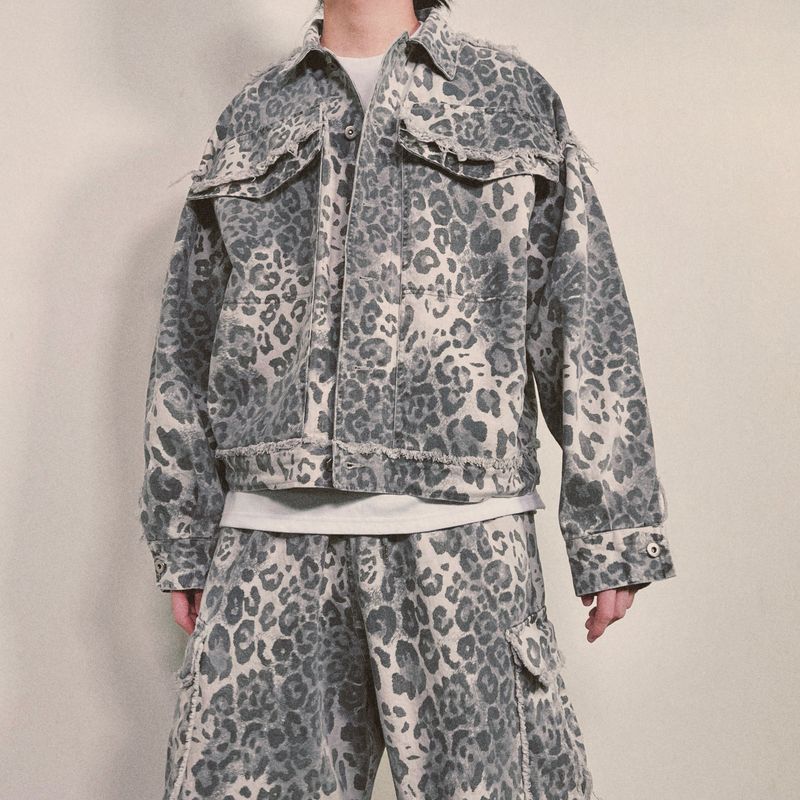 leopard grunge trucker jacket_grey