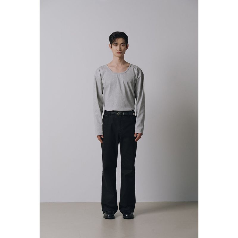 Brushed crop u neck long sleeves(Gray)