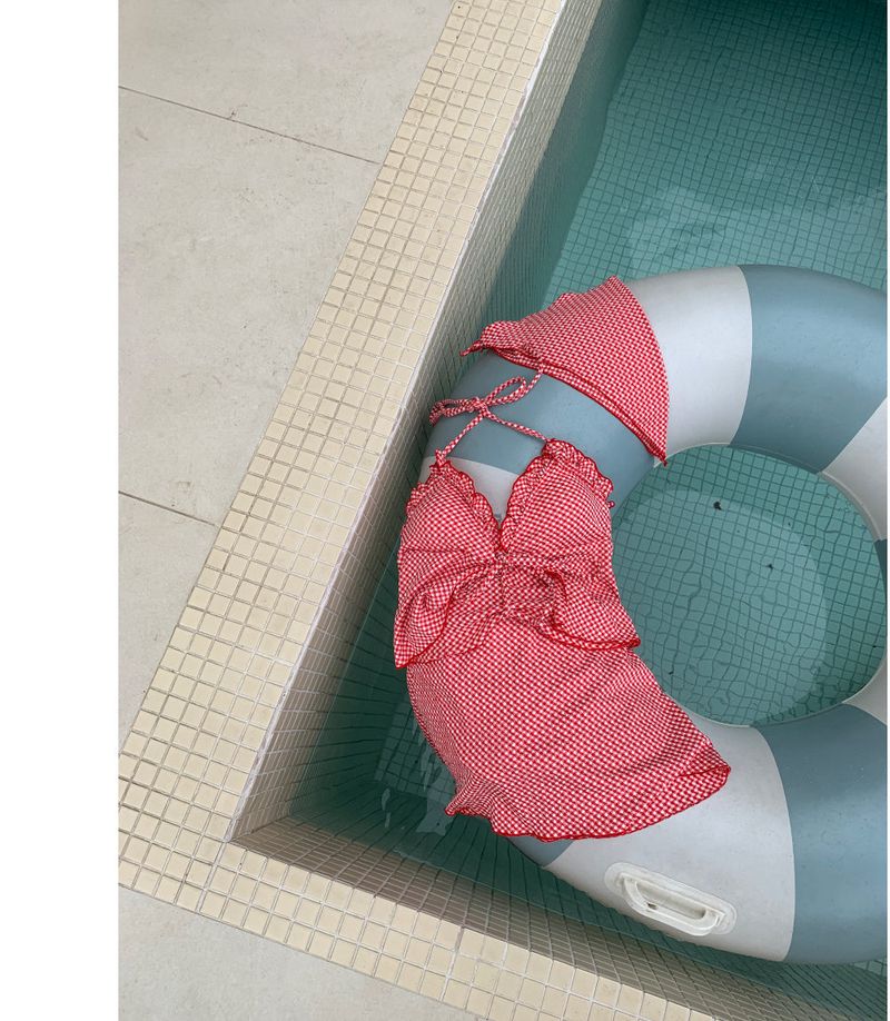 Picnic Girl Gingham Headscarf 3pcs Bikini SET