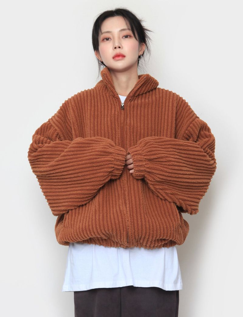 nutellike（ヌテールライク）の「fur ribbed zip-up jacket（Jackets/Outerwear）」