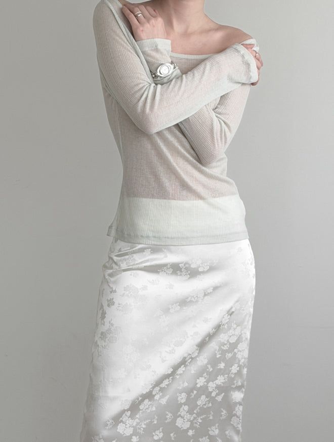 Renne See-through Boat Neck Long Sleeve Tee