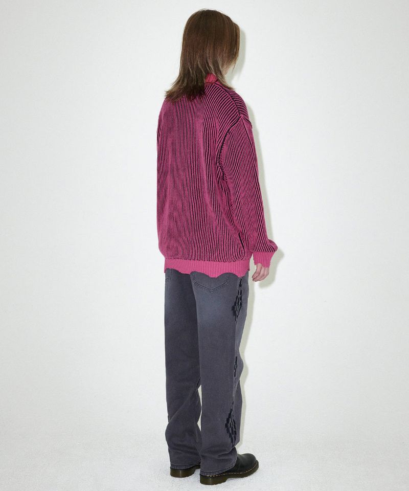 CUTTING CONTRAST HALF ZIP-UP KNIT