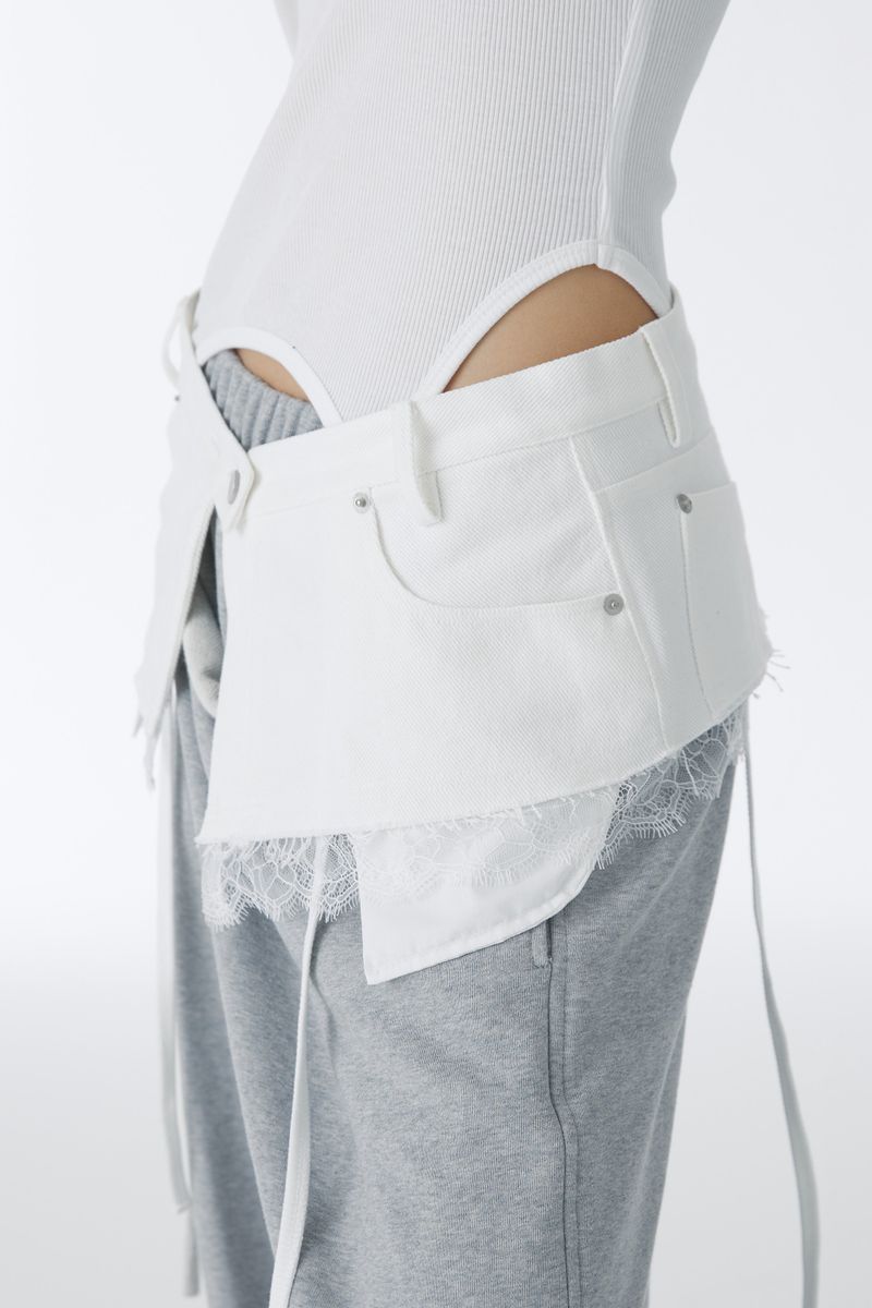LACE DENIM WRAP SKIRT (WHITE)