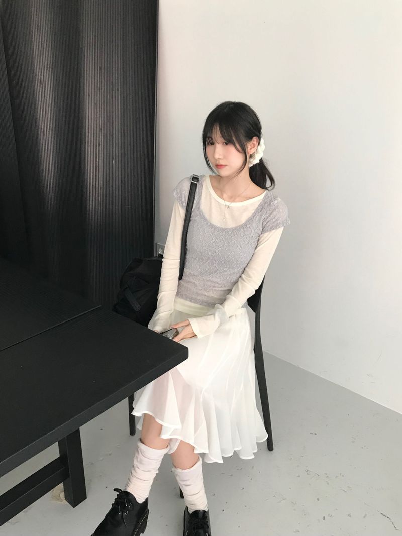 chiffon midi skirt (2color)