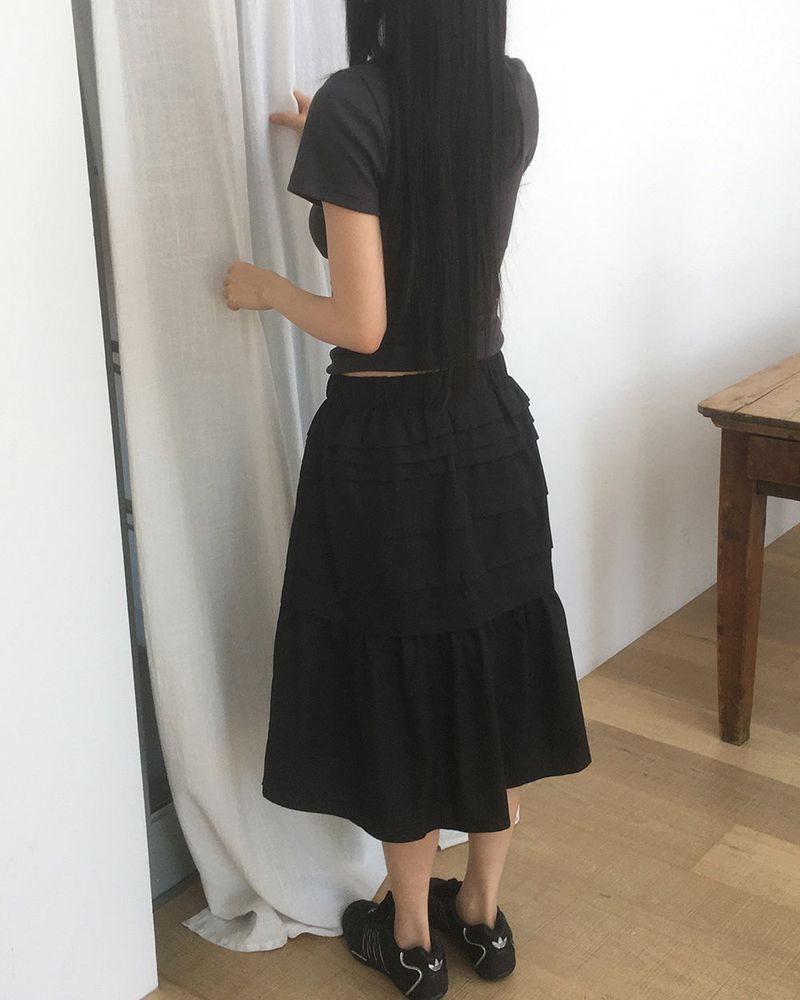 Mire Slit Tiered Midi Skirt
