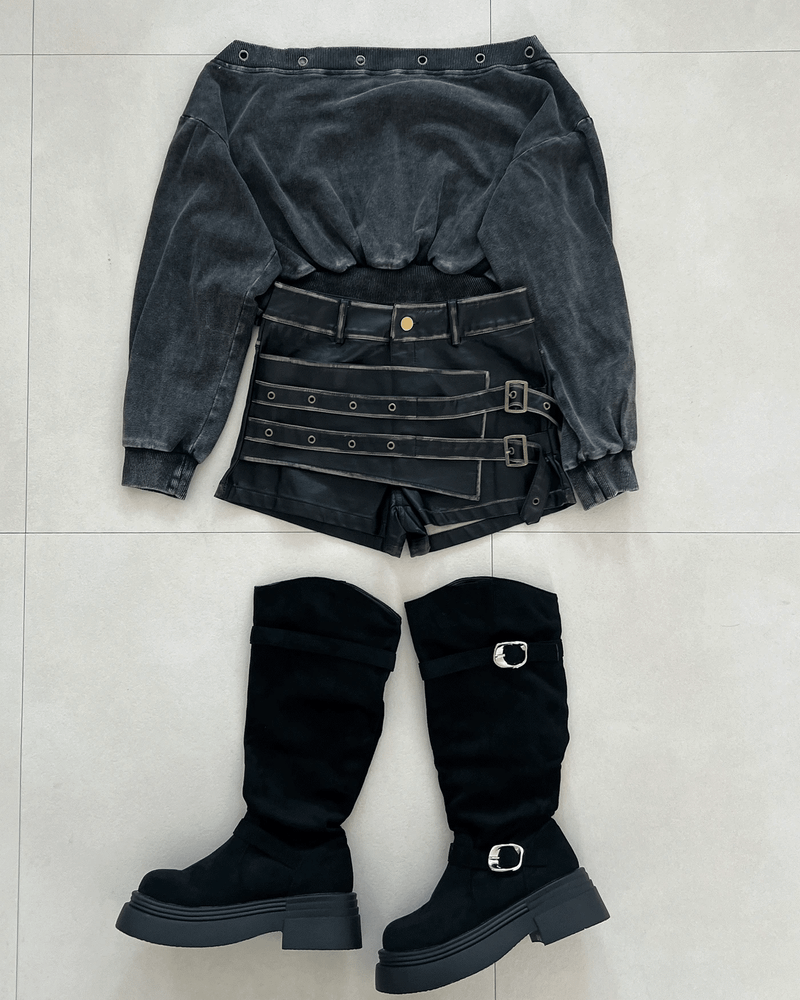 GUSTA（グスタ）の「Rider Vintage Two-Buckle Wrap Leather Short Pants（Pants）」