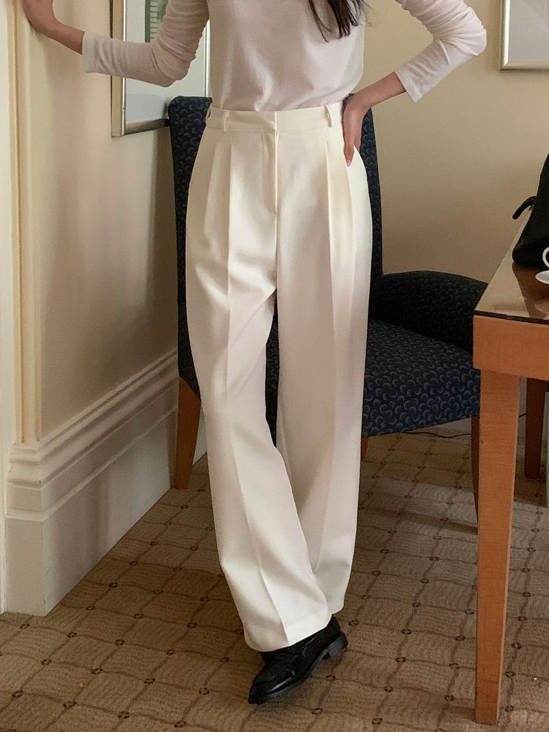 luch wool pintuck wide slacks