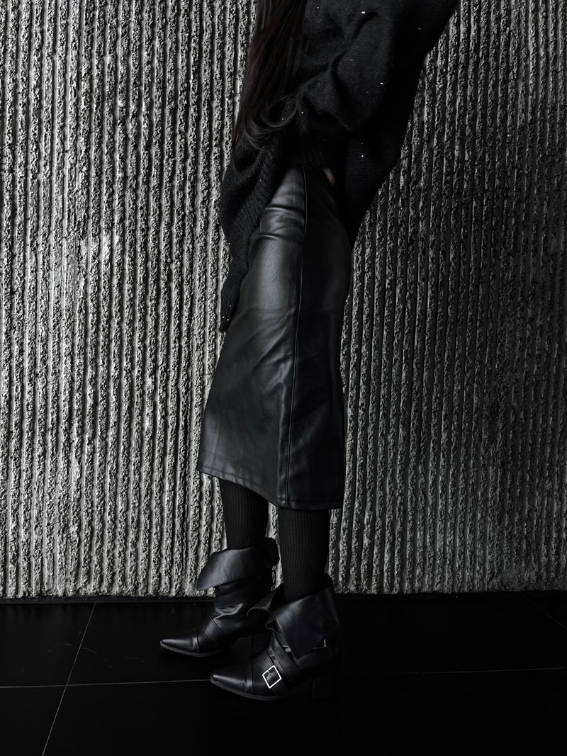 noir slit midi leather skirt