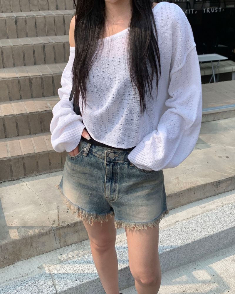 Fringe denim shorts
