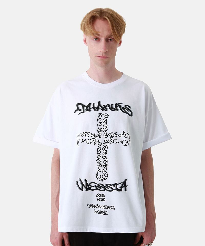 THANKS MESSIA(サンキュー メシア)の「ARCHIVE CROSS TSHIRT-WHITE(Tops)」