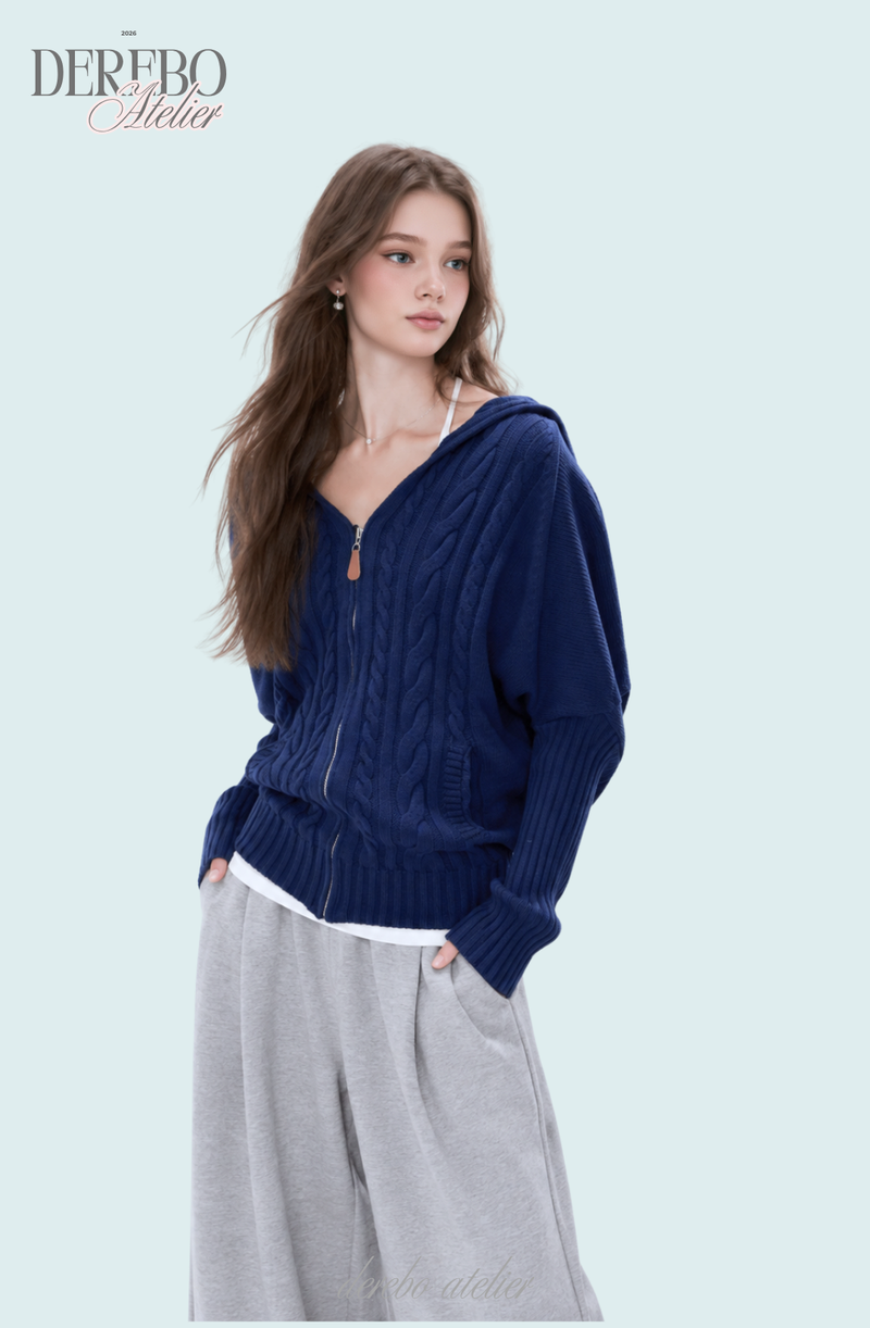 Mint Twist Hooded Knit Zip-Up