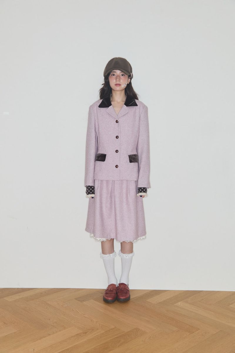 VELVET DOT COLLAR WOOL JACKET (PINK)