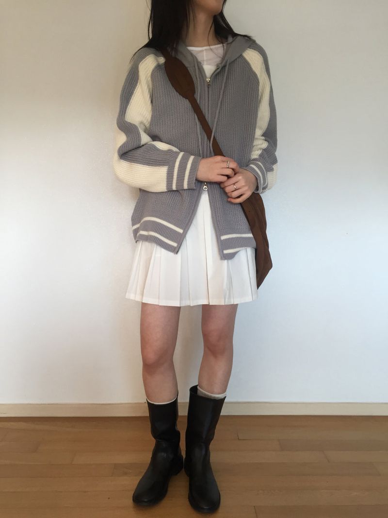 Coloring Hooded Zip-Up Knitwear (4 colors)