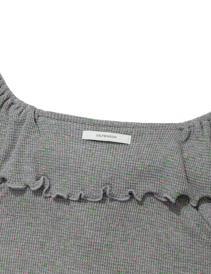 RUFFLE FLOWER BLOUSE(GREY)
