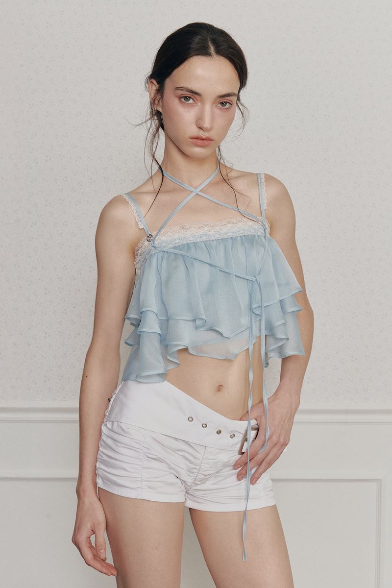 MERMAID FRILL TOP light blue