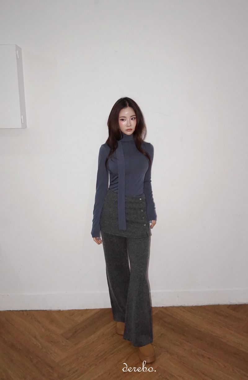 Layered skirt long knit pants