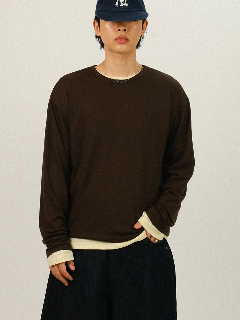 OE Layered Round Neck Long Sleeve T