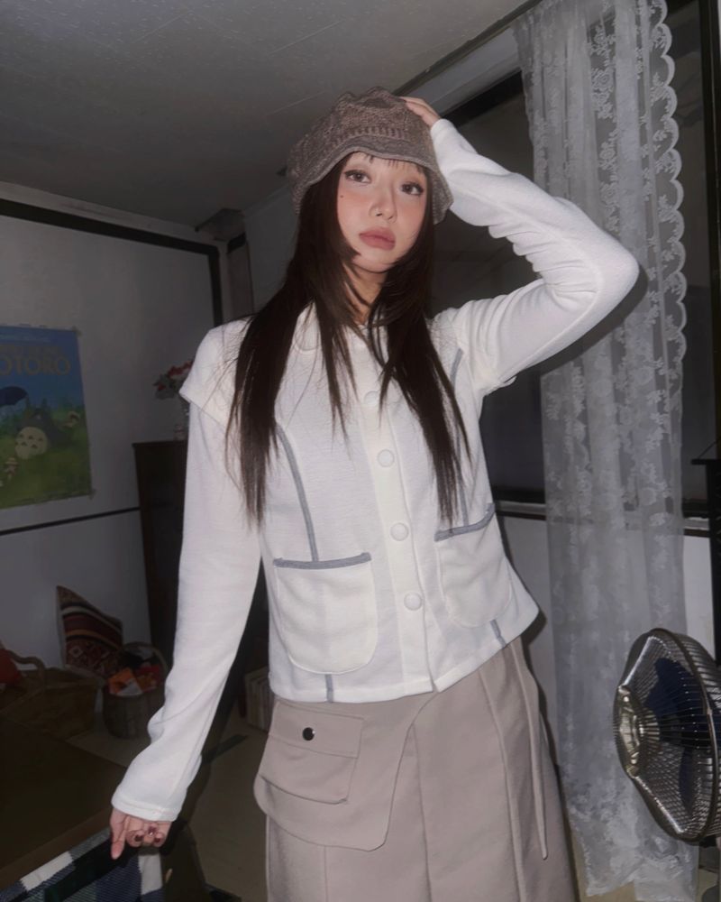 (2color) Piping Layered Sleeve Cardigan