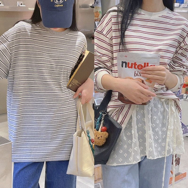 natural mind（ナチュラル マインド）の「Crunchy Striped Box T-Shirt（Tops）」