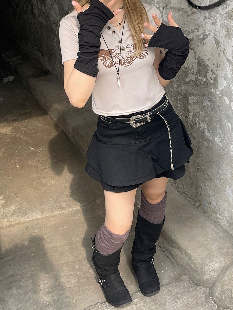 Y2k Ribbed Cropped Wings T-Shirt