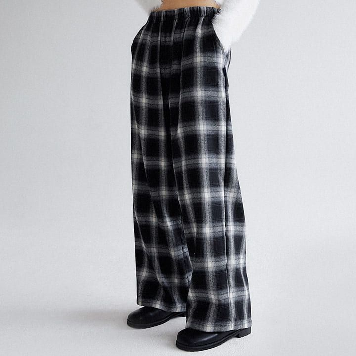 MUAH CHECK WIDE BANDING PANTS