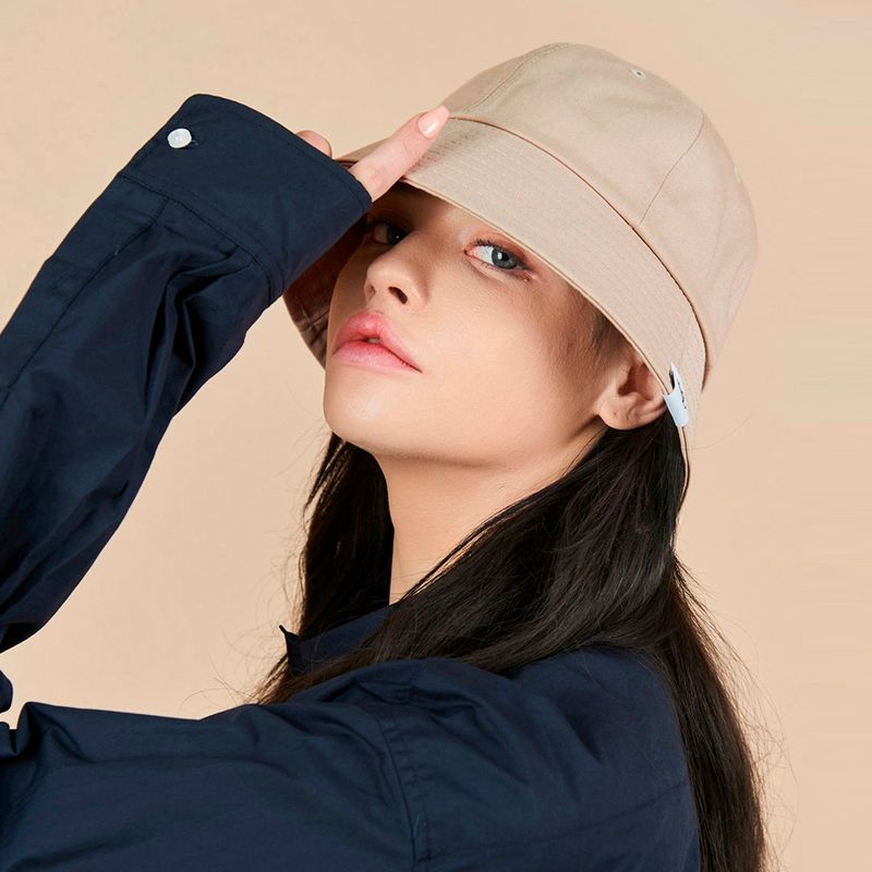 Monogram Label Round Bucket Hat Beige