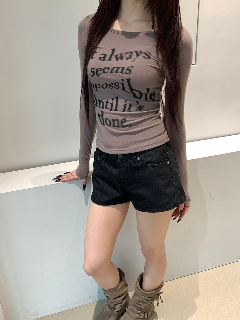 Lettering slim long sleeve top(4color)