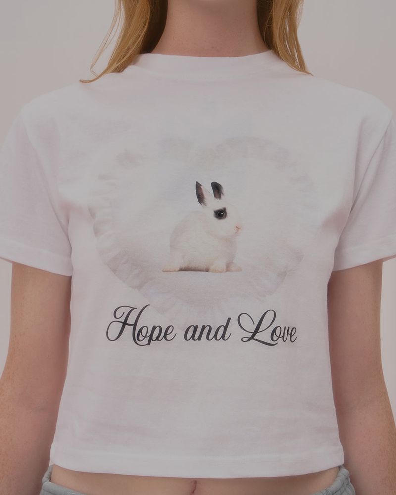 HEART RABBIT CROP TSHIRT-WHITE