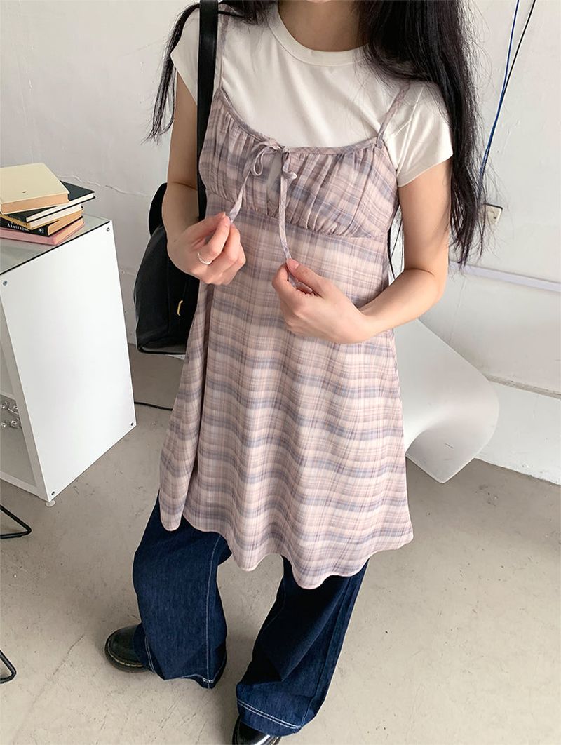 MAUVE CHECK MINI DRESS (3C)