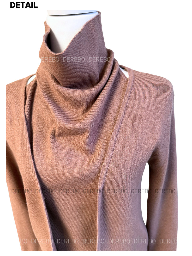 Turtleneck Layered Long-Sleeved Knit Cardigan