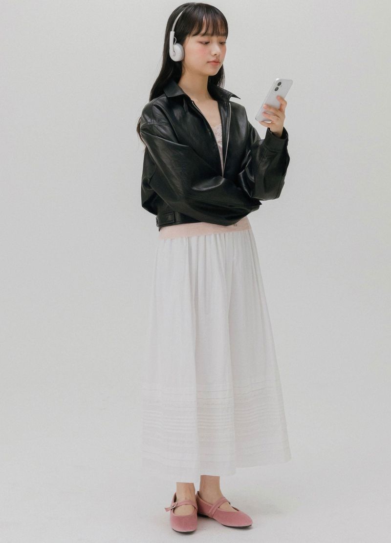 PINTUCK COTTON LONG SKIRT (WHITE)