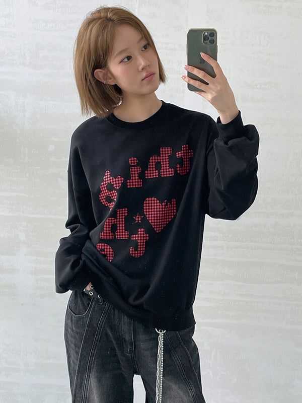 KIXI（キッシー）の「チェッカーハートオーバーフィットスウェットシャツ（トップス）」
