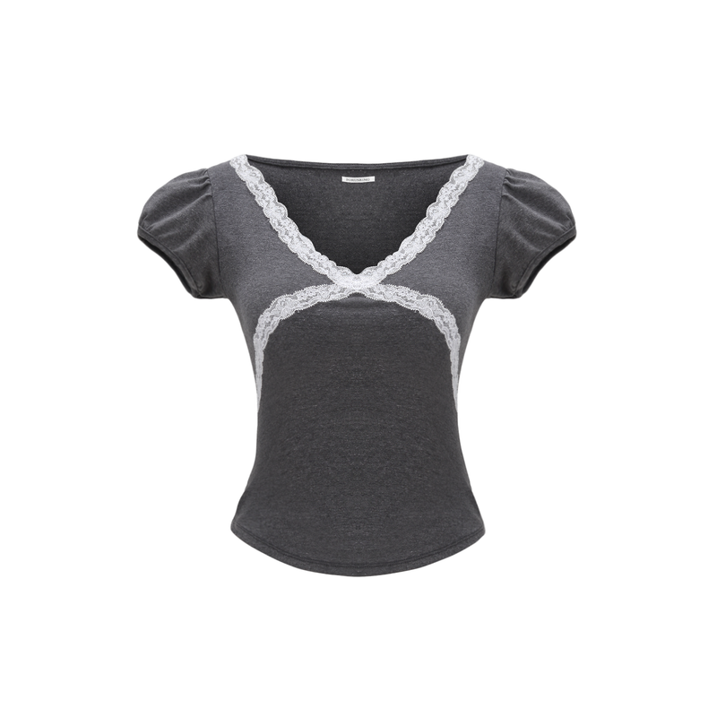 BACK RIBBON PUFF TEE [CHARCOAL]
