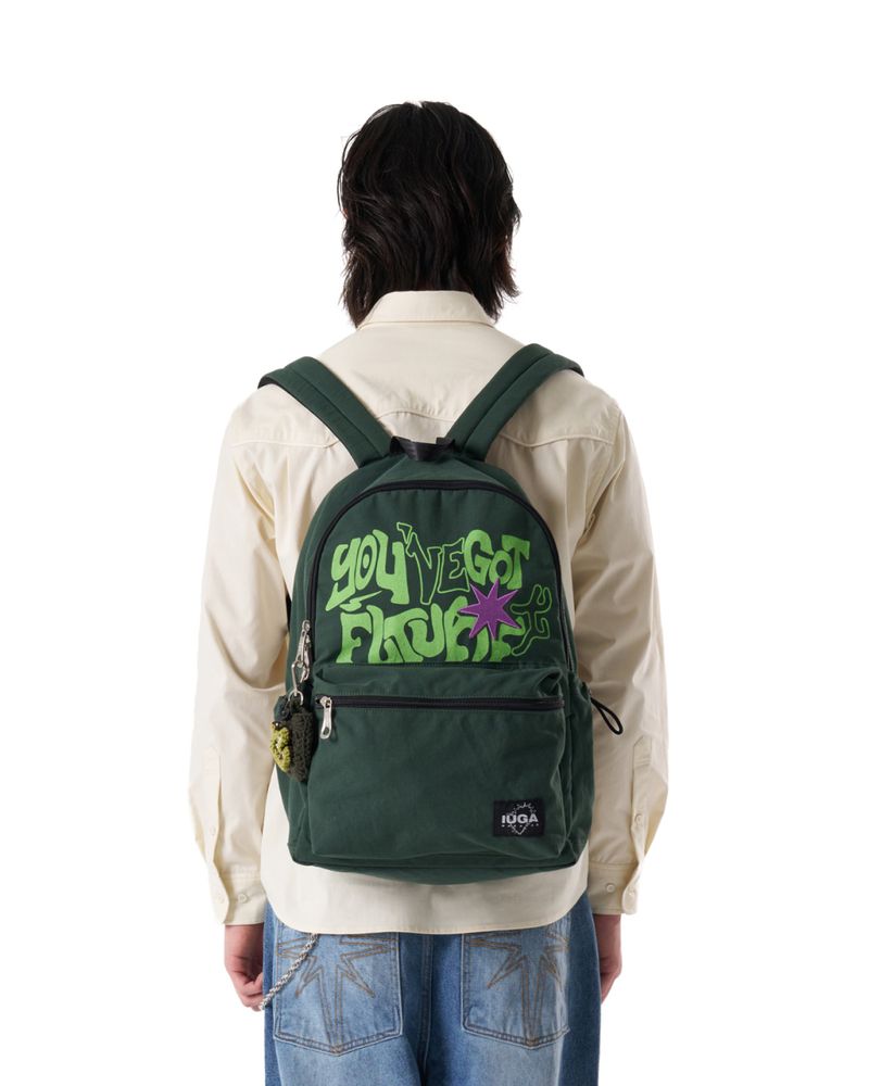 Printed Twill Pocket Backpack (Green)