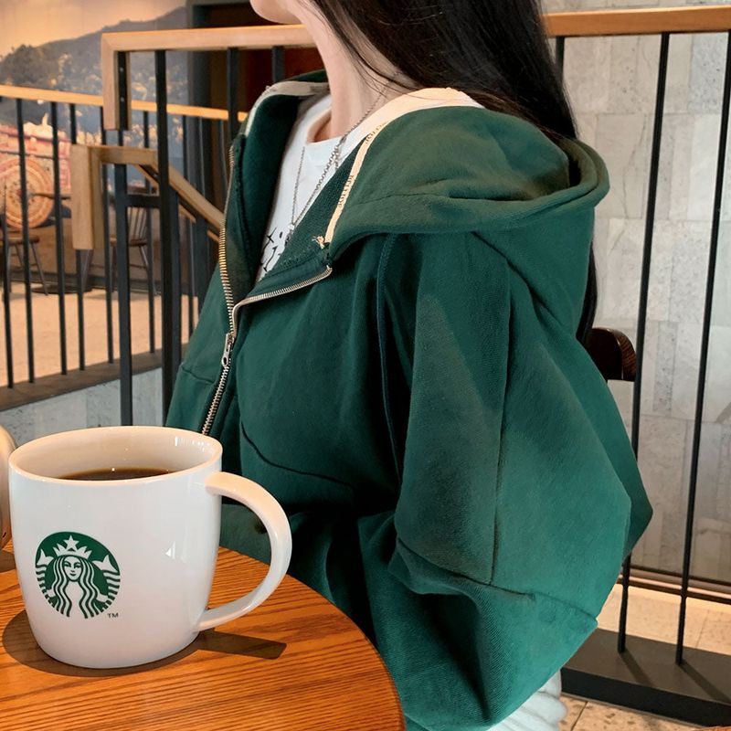 [BELLIDE MADE] Spring version, embroidered two-way cropped zip-up hoodie