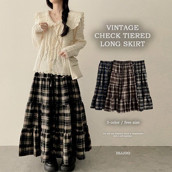 hijjoo（ハイチュー）の「Pink Check Shirring Kang Kang Long Skirt（Skirts）」