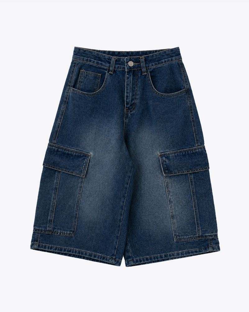 Kazen Washed Cargo Bermuda Denim Pants