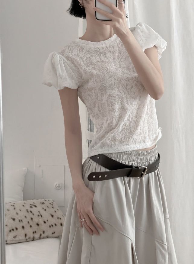 Hazel See-Through Lace Volume Puff Tee